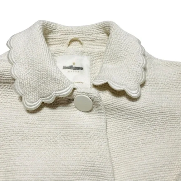 Kate Spade New York Cream Textured Scallop Trim Coat Size 10 Elegant Retro Mod - Picture 7 of 16